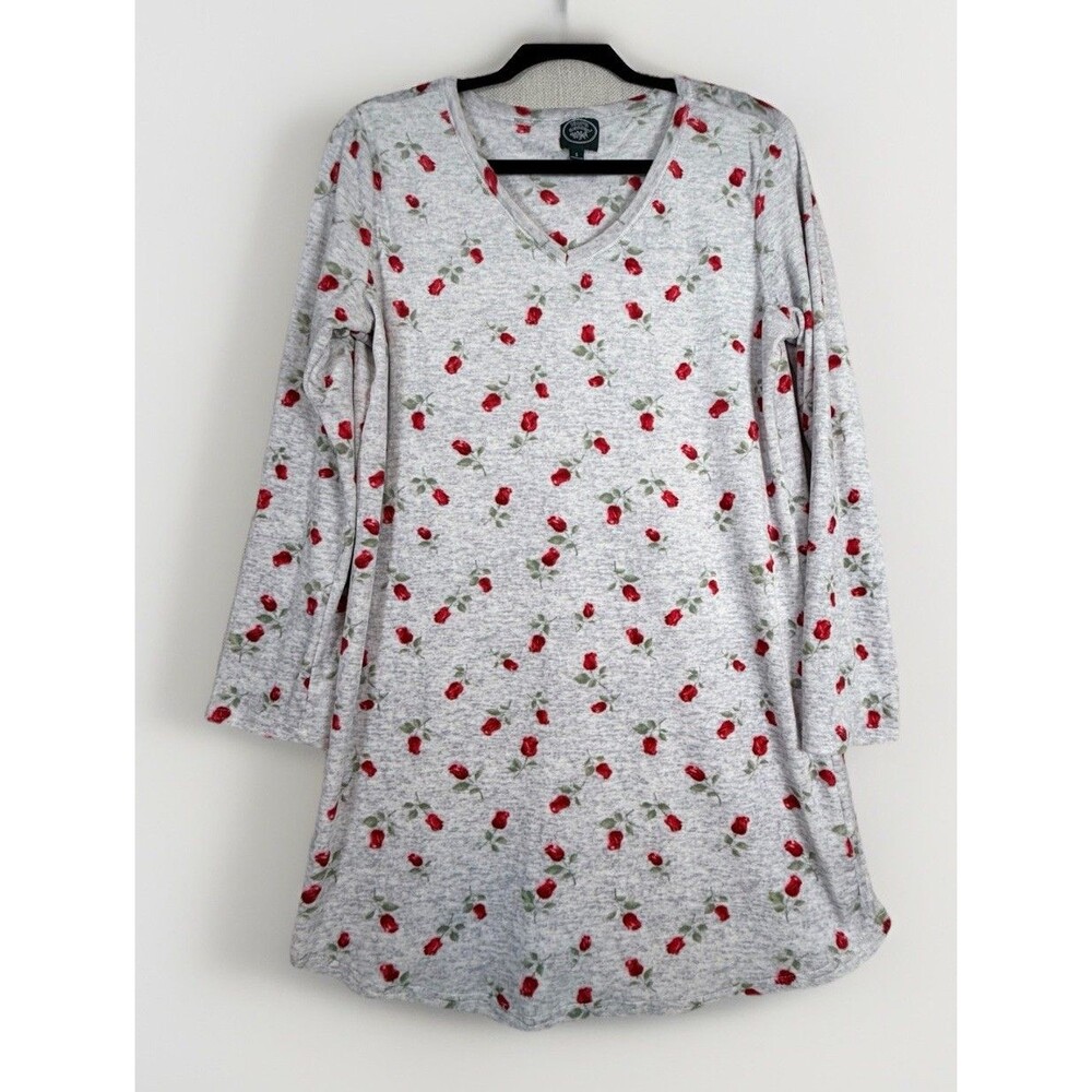 Laura Ashley V-neck Floral Velour Nightgown Size Small Long Sleeve Cozy Soft